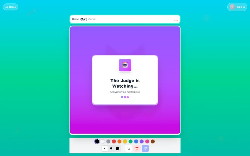 The AI judge studies the finished sketch.