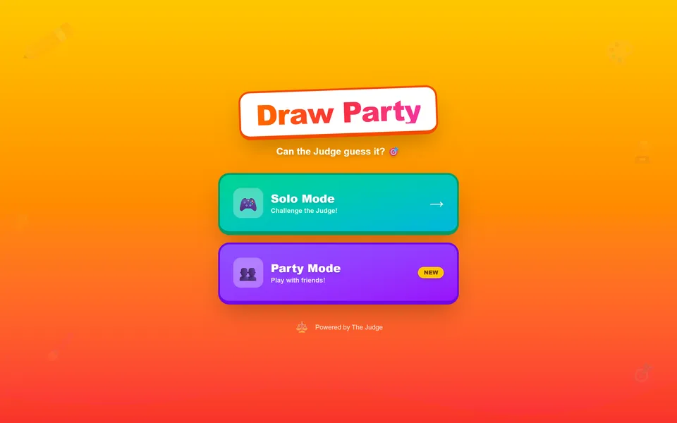 The landing page, where you choose Solo or Party mode.