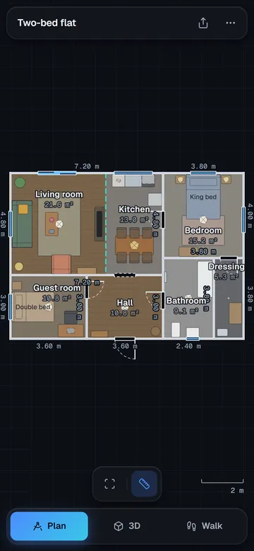 The Two-bed flat sample's floor plan on a phone.