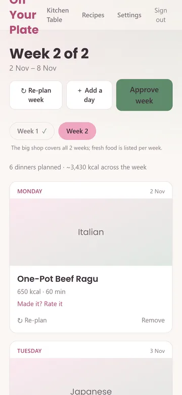 The week's plan on a phone.